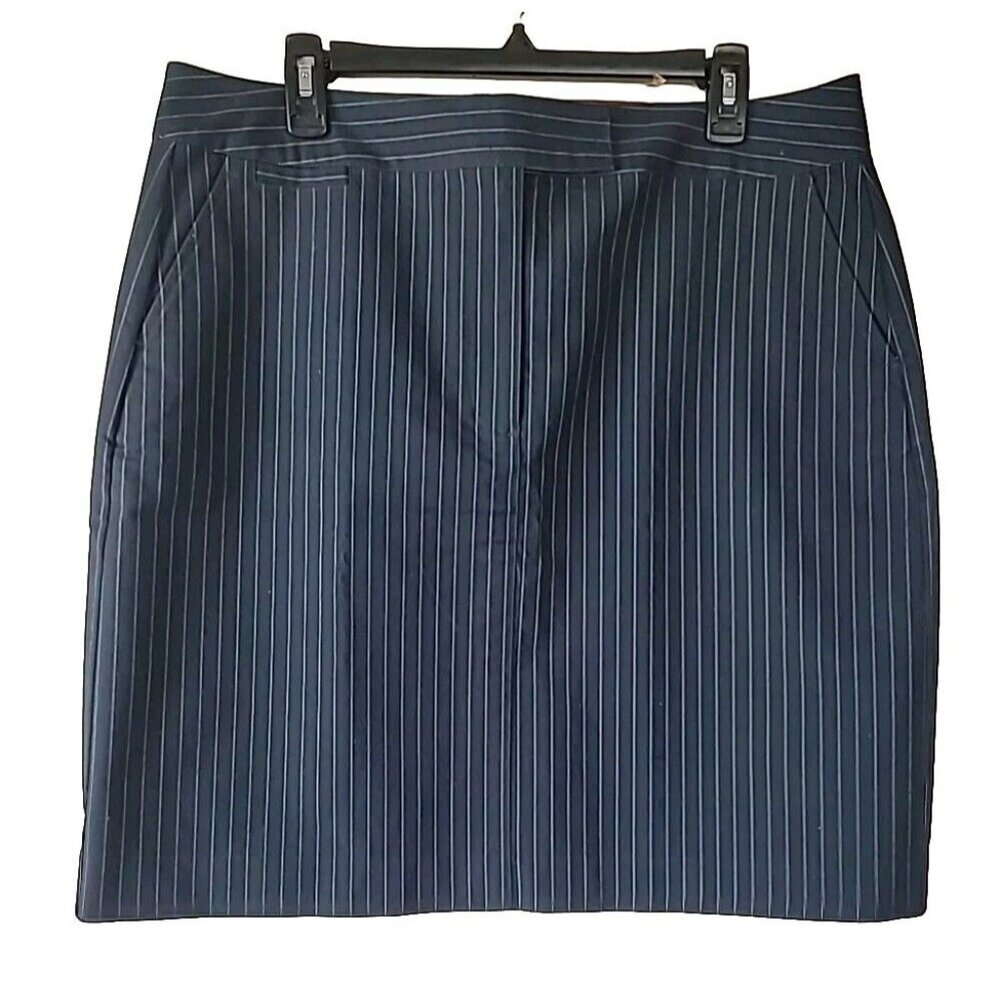 Talbots Pinstripe Mini Pencil Skirt Size 16 Petite Navy Blue Stretch Pockets